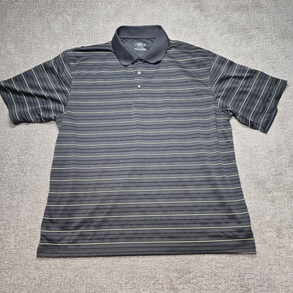 PGA Tour Mens XXL Polo Shirt Gray Lime Green Striped Short Sleeve Golf